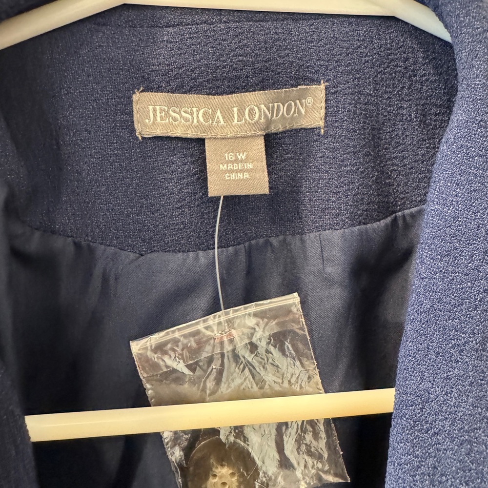 Jessica London Size 16w Plus Blazer Professional Jacket Navy Single Button Women - Picture 3 of 4